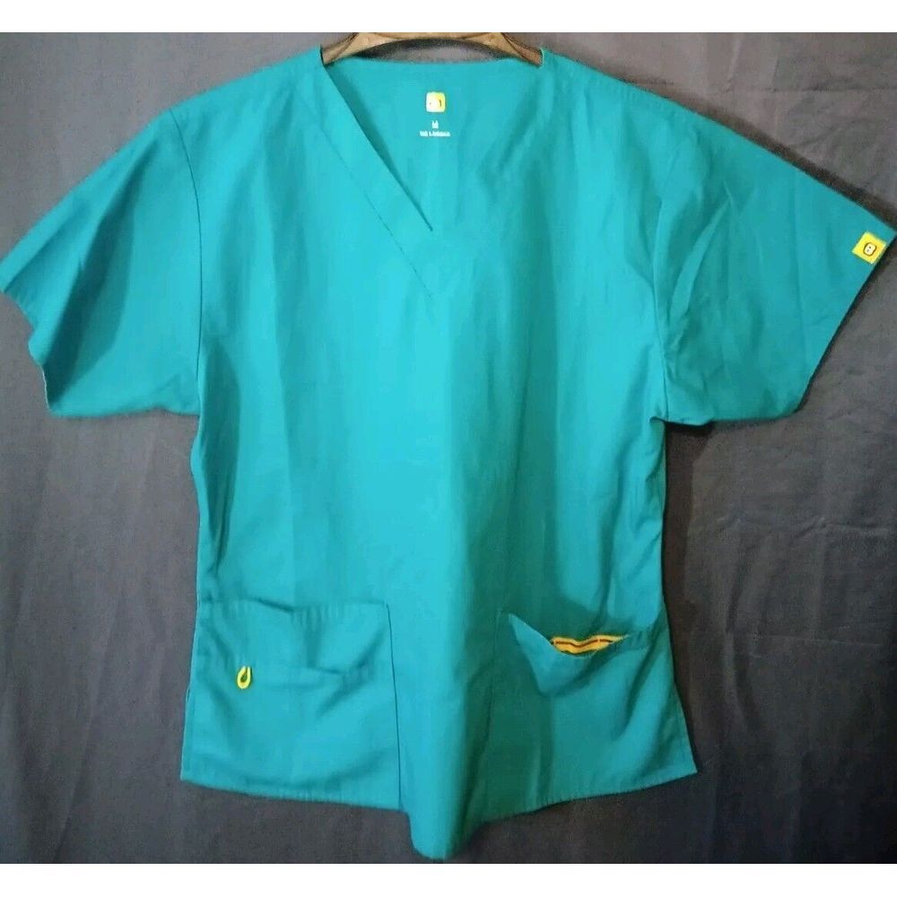 Lot of 3 WonderWink Scrub Top Modern Fit V-Neck Pocket 2 Med 1 Large-Yellow Teal